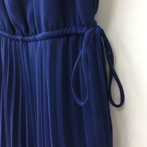 Asos Design Strappy V-Neck Navy Flare Skirt Sheer Overlay Midi Dress Size 10 - Picture 3 of 6